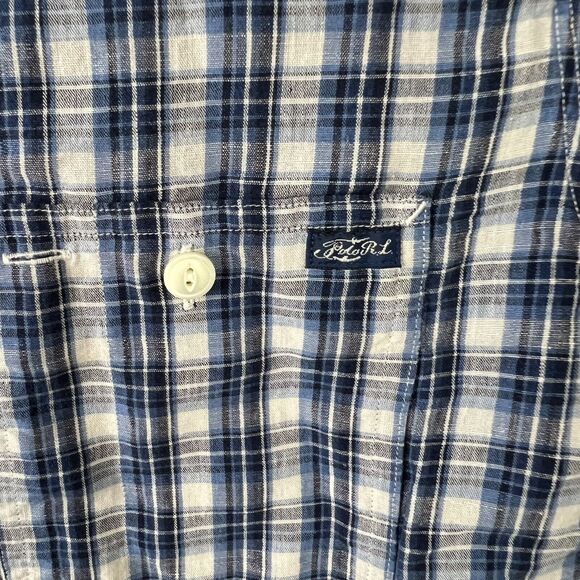 Polo Ralph Lauren Blue Plaid Linen Blend Long Sleeve‎ Button Up Shirt Medium - Picture 4 of 6